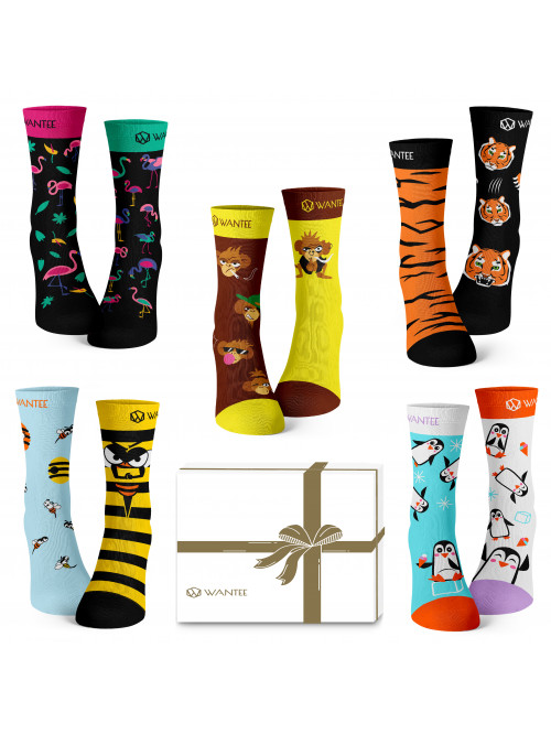 Wantee-Socken Wilde Tiere 5-Pack Geschenkbox