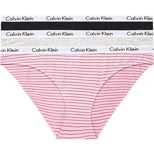 Damen Höschen Calvin Klein Carousel Bikini Grau, Schwarz, Rosa mit Streifen 3-pack 