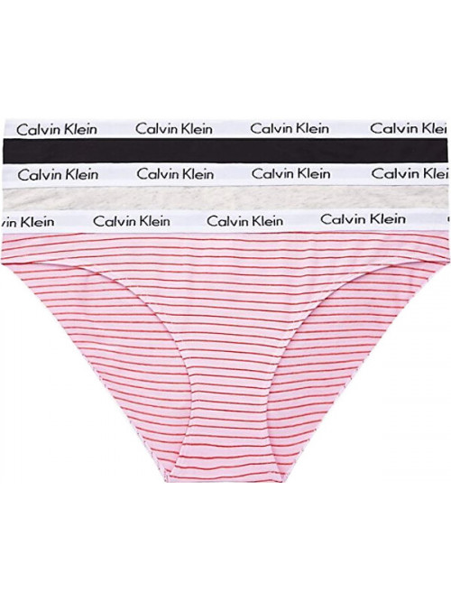 Damen Höschen Calvin Klein Carousel Bikini Grau, Schwarz, Rosa mit Streifen 3-pack 