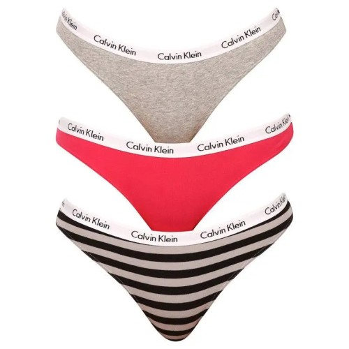 Damen Höschen Calvin Klein Carousel Bikini Dunkelrosa, Grau, Gestreift 3er-Pack Damen Höschen Calvin Klein Carousel Bikini Dunkelrosa, Grau, Gestreift 3er-Pack