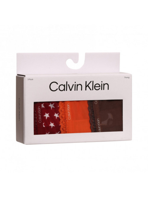 Damen Tangahöschen Calvin Klein Bottoms up Refresh Thong Braun, Orange, Weinrot mit Sternen 3-Pack