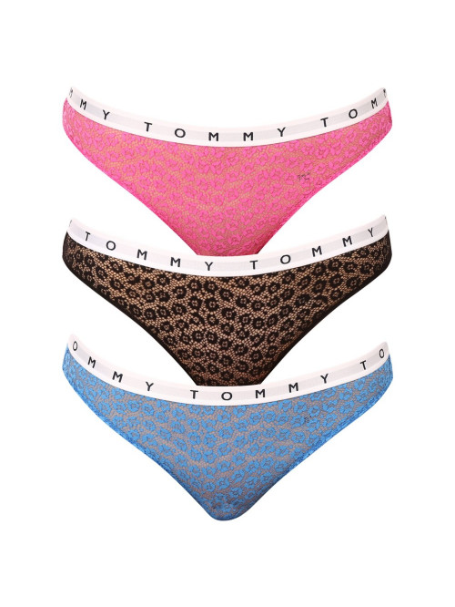 Damen Höschen mit Spitze Tommy Hilfiger Full Lace Bikini 3-Pack mehrfarbig - Pink, Schwarz, Blau