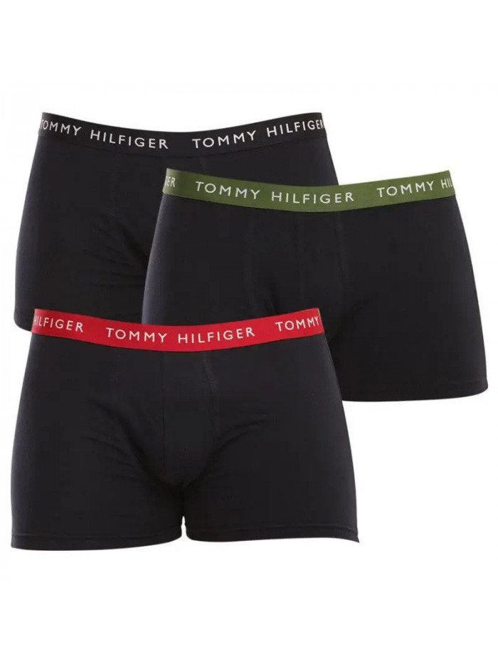 Herren Boxershorts Tommy Hilfiger Recycled Essentials Trunk Schwarz mit farbigen Gürteln 3-pack