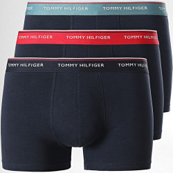 Herren-Boxershorts Tommy Hilfiger Premium Essentials WB Trunk Dunkelblau mit Schwarzem, Minzgrünem und Rotem Bund 3er-Pack