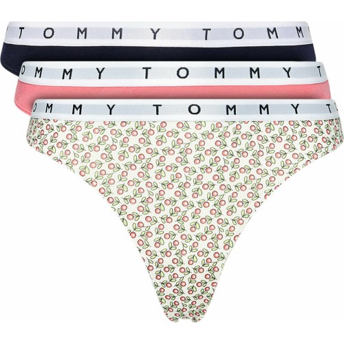 Damen Höschen Tommy Hilfiger Print Thong 3-pack Mehrfarbig - Rosarot, Weiß, Schwarz