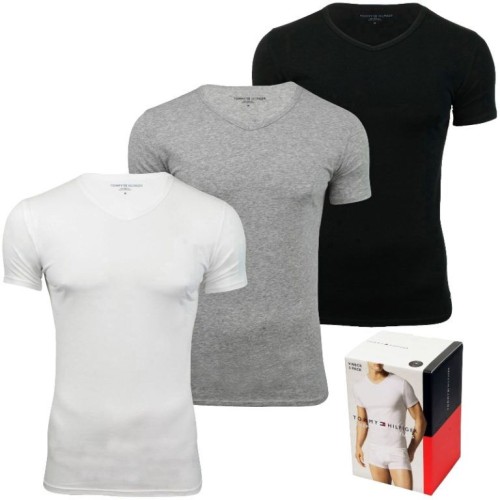 Herren T-Shirts Tommy Hilfiger V-Neck Tee SS Weiß, Grau und Schwarz 3-pack Herren T-Shirts Tommy Hilfiger V-Neck Tee SS Weiß, Grau und Schwarz 3-pack