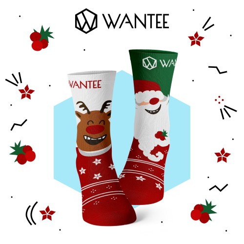 Kinder Socken Fröhlicher Weihnachtsmann und Rentier Wantee